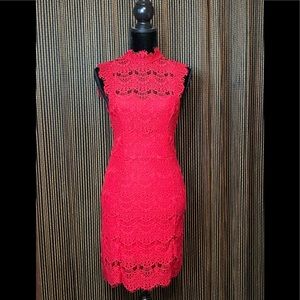 FREE PEOPLE RED CHANTILLY LACE OPEN BACK DRESS
